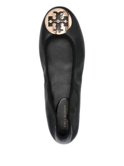 Tory Burch Logo-plaque Leather Ballet Flats In Black