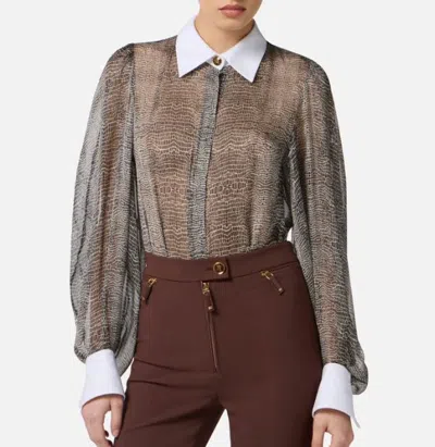 Elisabetta Franchi Silk Bodysuit With Delicate Reptile Scale Pattern In Black