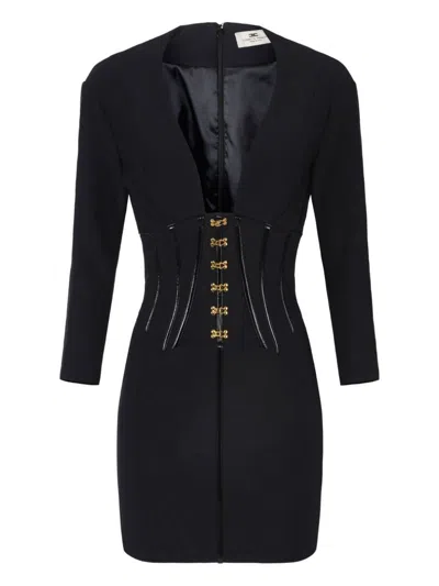 Elisabetta Franchi Dress In Neoprene Fabric With Corset Details In Black