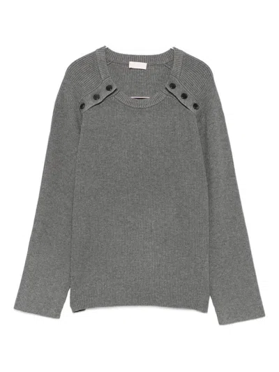 Liu •jo Ribbed Knit Sweater With Button Detailing In Gray