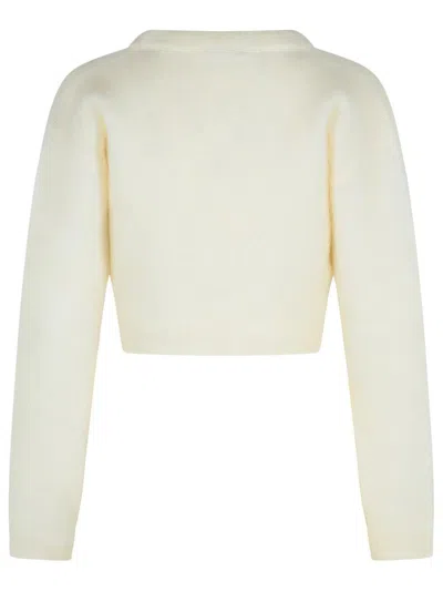 Alessandra Rich Cropped Mohair V-neck Cardigan With Long Sleeves In White