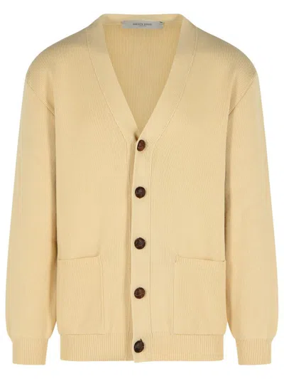 Golden Goose Beige Cotton Blend Cardigan With Textured Knit And Relaxed Fit In Neutral