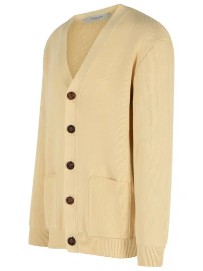 Golden Goose Beige Cotton Blend Cardigan With Textured Knit And Relaxed Fit In Neutral