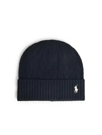 Polo Ralph Lauren Ribbed Knit Beanie Hat With Logo Detail In Black