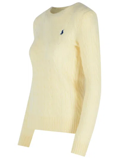 Polo Ralph Lauren Classic Cable Knit Sweater With Round Neckline And Ribbed Details In Neutral