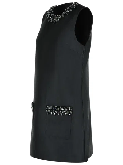 Self-portrait Sleeveless Black Midi Dress With Beadwork And Patch Pockets In Black