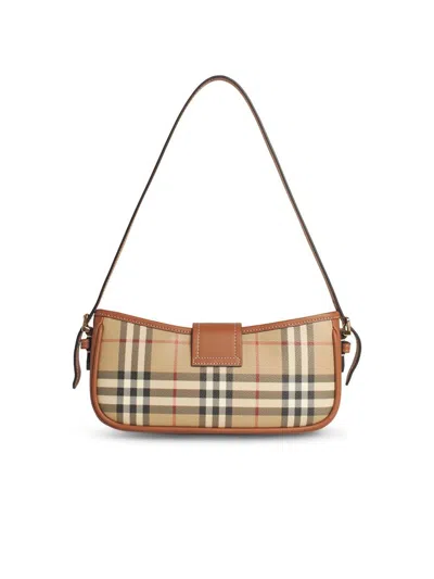 Burberry Canvas Sling Shoulder Bag With Checkered Pattern In Sand