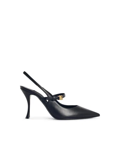 Dolce & Gabbana Pointed Toe Slingbacks With Delicate Ankle Strap In Black