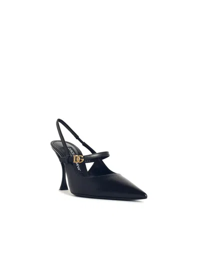 Dolce & Gabbana Pointed Toe Slingbacks With Delicate Ankle Strap In Black