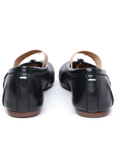 Maison Margiela Black Leather Flats With Elegant Elastic Strap In Black