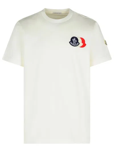 Moncler Cotton T-shirt With Ribbed Crew Neck And Signature Logo Patches In White