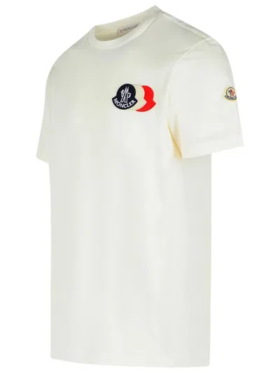 Moncler Cotton T-shirt With Ribbed Crew Neck And Signature Logo Patches In White