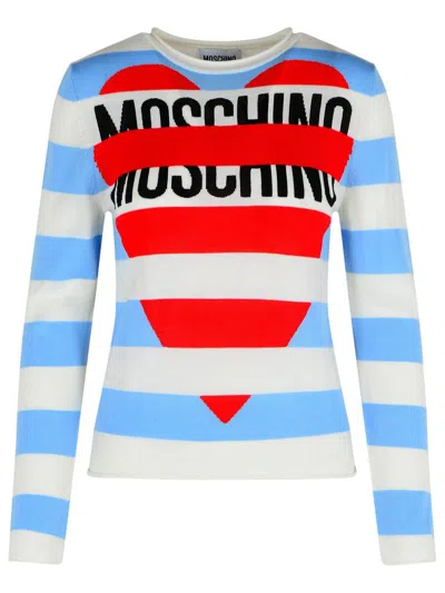Moschino Jeans Multicolor Virgin Wool Sweater In Blue
