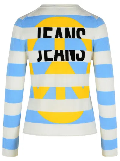 Moschino Jeans Multicolor Virgin Wool Sweater In Blue