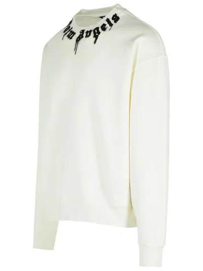 Palm Angels White Cotton Sweatshirt In White