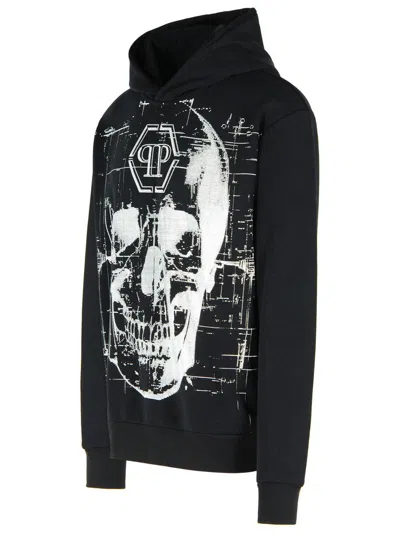 Philipp Plein Cotton Blend Hooded Sweatshirt With Graphic Print In Black