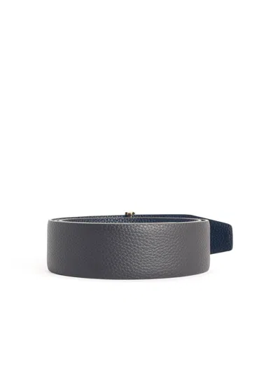 Tom Ford Calfskin Leather Belt With Gold-tone Monogrammed Buckle In Gray