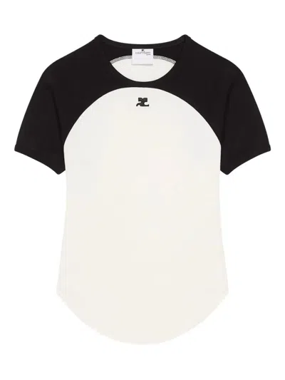 Courrèges Circle Contrast White And Black Cotton T-shirt In White