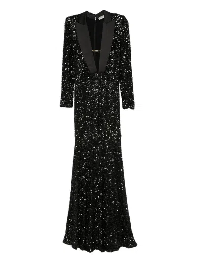 Elisabetta Franchi Red Carpet Dress In Full Sequins Clothing In Black