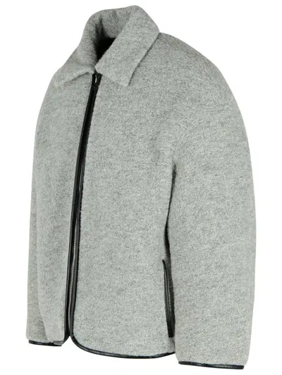 Jw Anderson Mens Light Grey Melange Contrast-trim Relaxed-fit Knitted Wool-blend Jacket In Gray