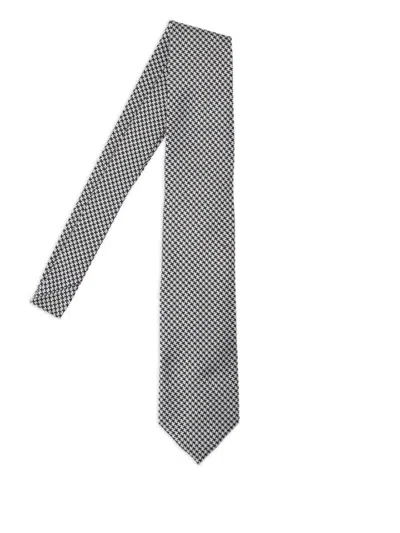 Tom Ford Adjustable Black Silk Tie With Houndstooth Pattern In Gray