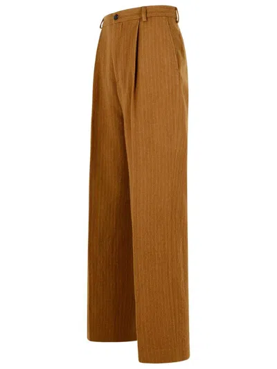 Dries Van Noten 'penrud' Straight Brown Wool Pants In Brown