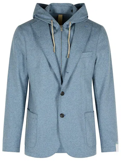 Eleventy Single Breasted Hooded Jacket Sugar In Blue
