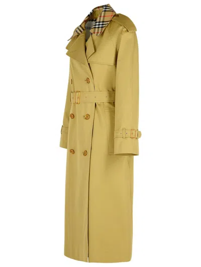 Burberry Sage Green Gabardine Trench Coat In Yellow