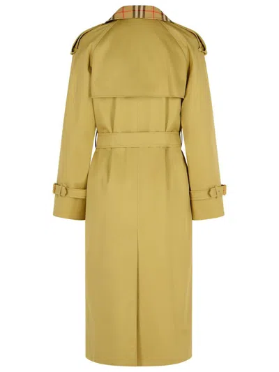 Burberry Sage Green Gabardine Trench Coat In Yellow