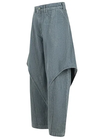 Jw Anderson Mens Light Grey Cropped Sculptural Denim Jeans In Gray