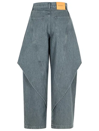 Jw Anderson Mens Light Grey Cropped Sculptural Denim Jeans In Gray