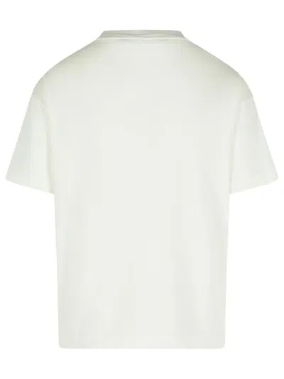 Palm Angels Classic Fit White Cotton T-shirt With Graphic Branding In Neutral