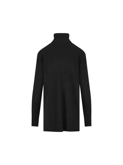 Alpha Studio Turtleneck Side-slit Sweater In Black