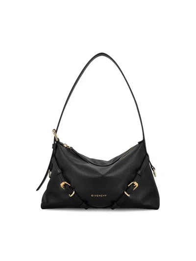 Givenchy Hammered Leather Shoulder Bag With Logo On The Front And Metal Details In Black