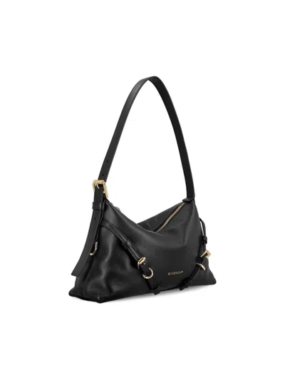 Givenchy Hammered Leather Shoulder Bag With Logo On The Front And Metal Details In Black