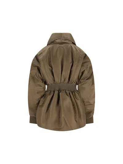 Givenchy Zip Shawl Collar Long Bomber Jacket In Brown