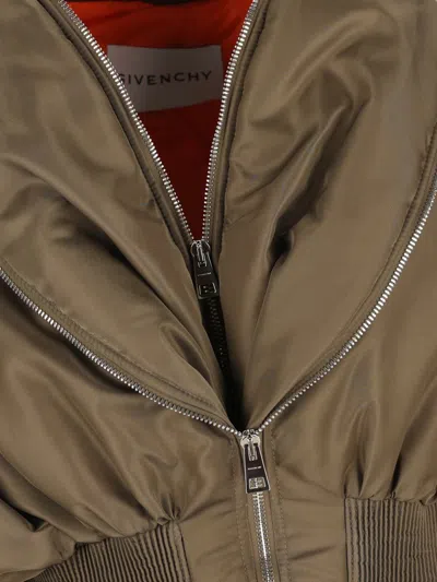 Givenchy Zip Shawl Collar Long Bomber Jacket In Brown