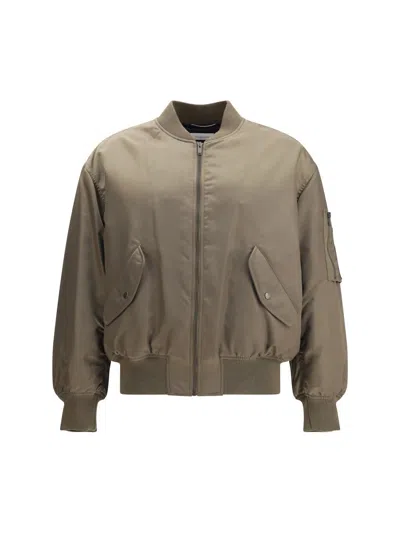 Saint Laurent Serge Bomber Jacket Puffer Jackets Green In Gray