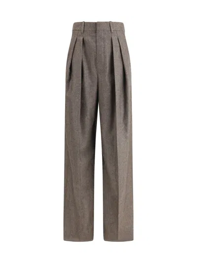 Saint Laurent Wool Herringbone Pattern Wide Leg Pants In Gray