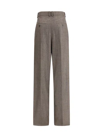 Saint Laurent Wool Herringbone Pattern Wide Leg Pants In Gray
