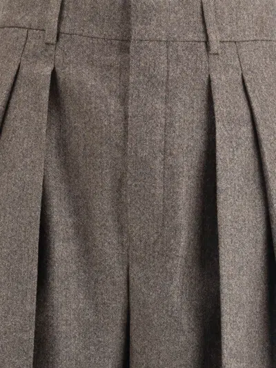 Saint Laurent Wool Herringbone Pattern Wide Leg Pants In Gray