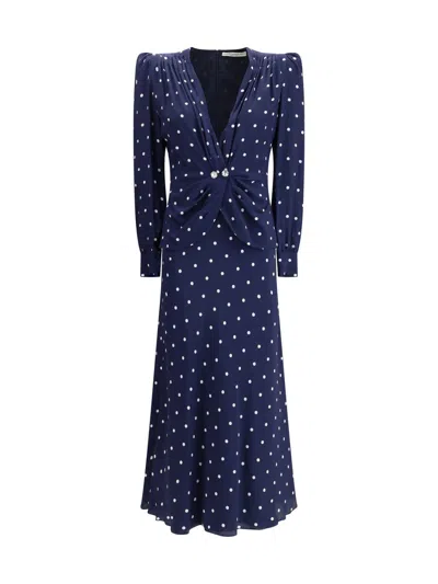 Alessandra Rich Polka Dot Dress In Blue