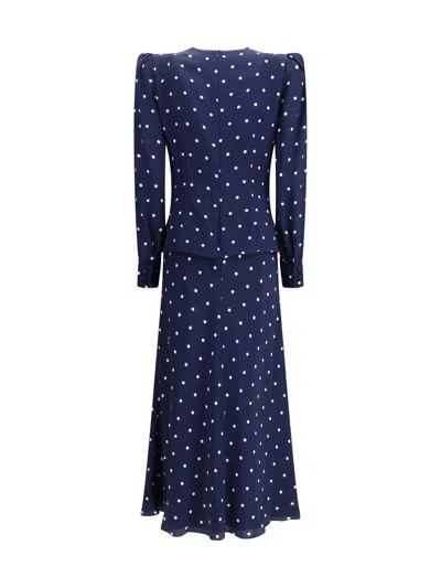 Alessandra Rich Polka Dot Dress In Blue