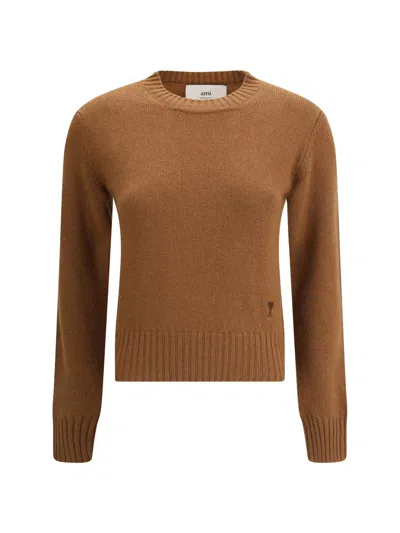 Ami Alexandre Mattiussi Ami Paris Women Ami De Coeur Crewneck Sweater In Brown