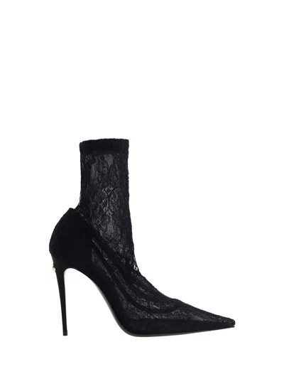 Dolce & Gabbana Lollo 105 Lace Ankle Boots In Black