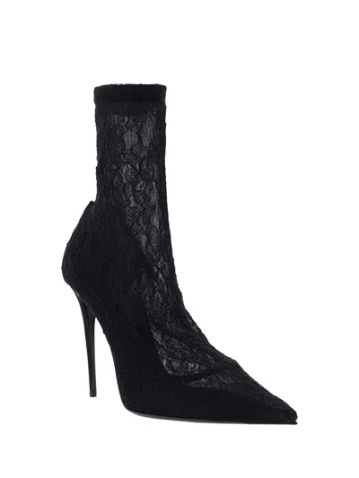 Dolce & Gabbana Lollo 105 Lace Ankle Boots In Black