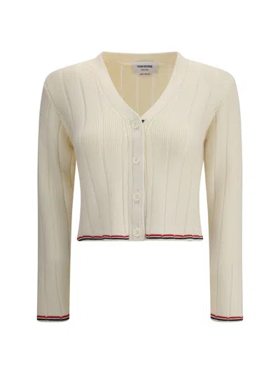 Thom Browne White Ladder Full Needle Rib Stitch Cardigan In Neutral