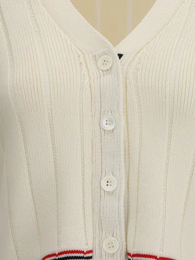 Thom Browne White Ladder Full Needle Rib Stitch Cardigan In Neutral