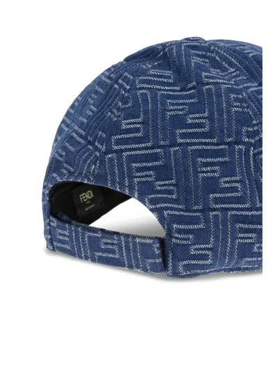 Fendi Men Embroidered Denim Baseball Cap In Blue