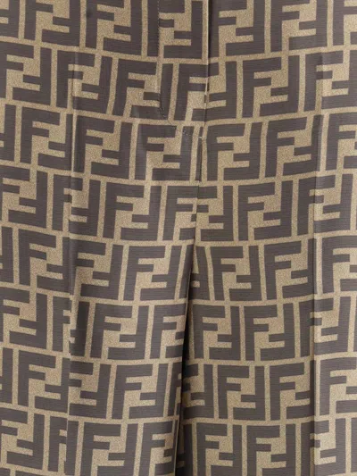 Fendi Ff Silk Twill Wide Leg Trousers Clothing In Brown